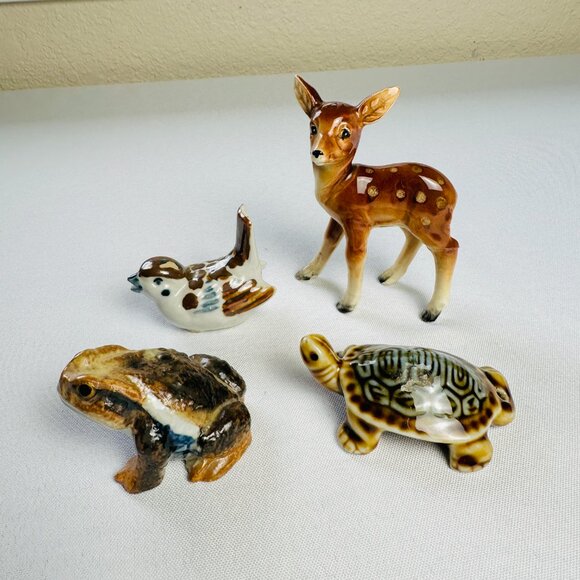 Ceramic Porcelain Figurines Lot 4 Diamondback Terrapin Turtle Deer Sparrow Toad - Picture 4 of 9